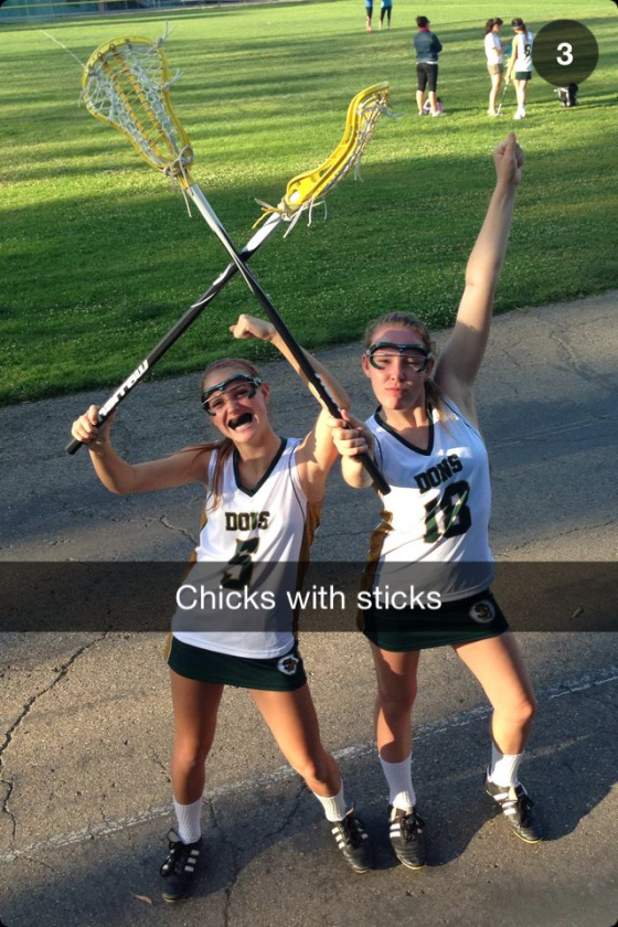 Sophie and I ready to crack some SM girls at our lax game this week